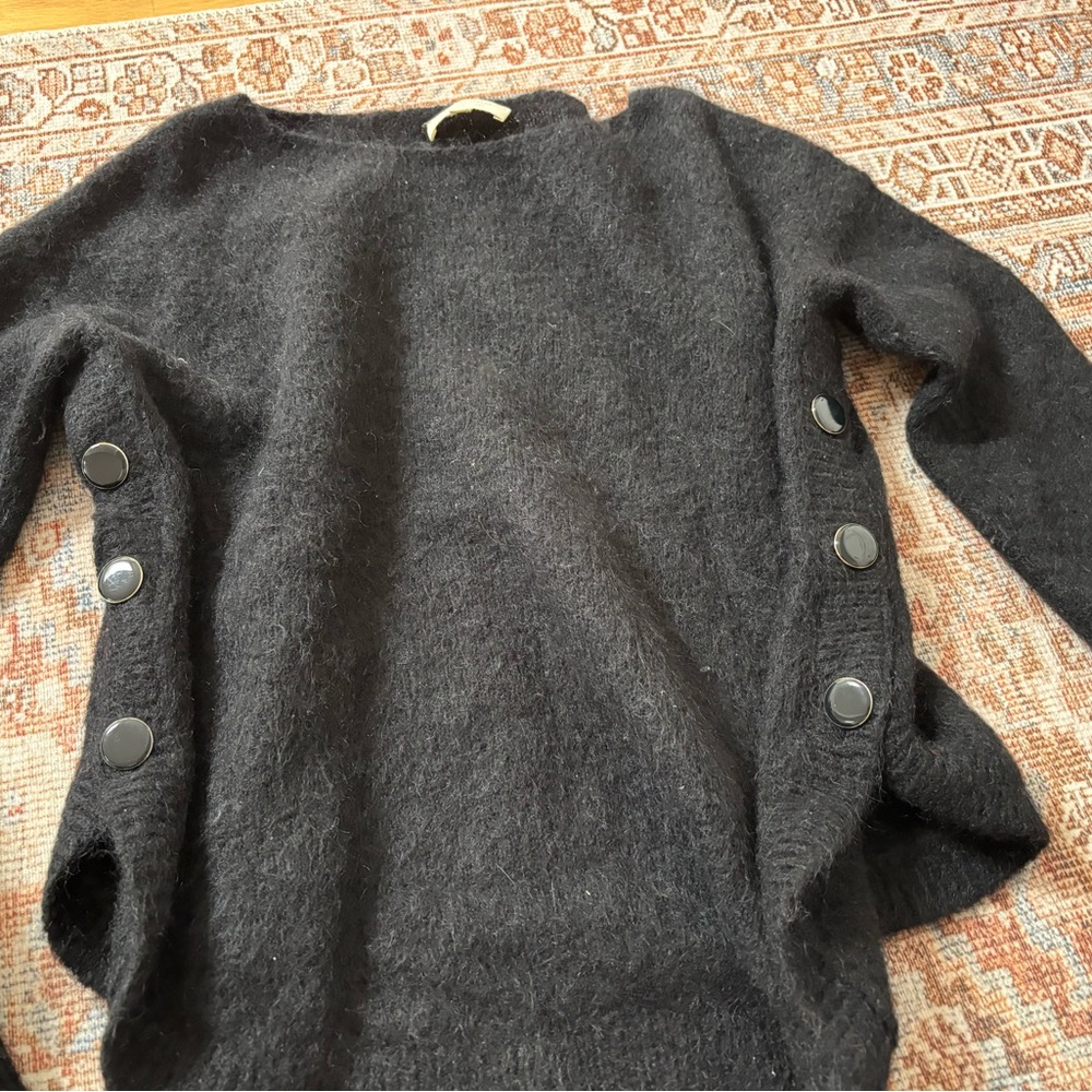 Sezane Charcoal Button-Accent Sweater
